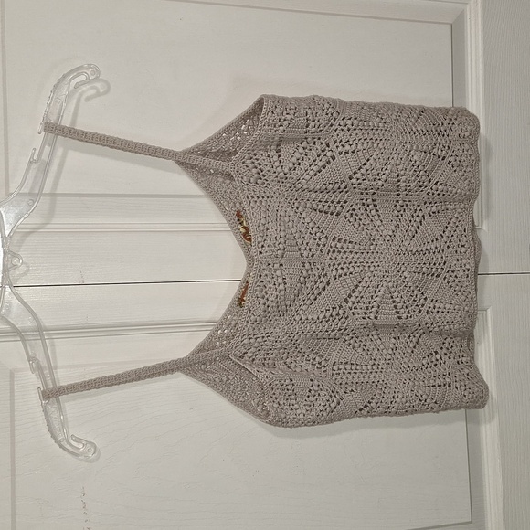 Susan Martin cotton crochet knit embroidered tank cami - S - beige - Picture 3 of 5